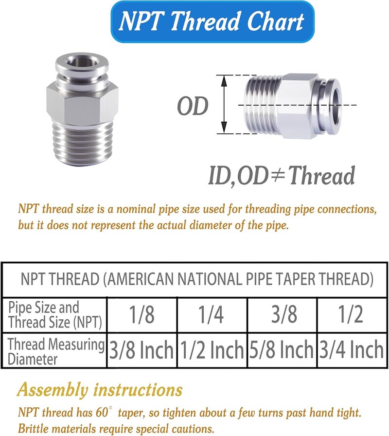 MSAEIQUN Stainless Steel 3/8 Air hose fittings, Push to Connect Air fittings Male Straight 3/8 Inch Tube OD x 1/8 NPT Thread Fitting (Pack of 2) - Image 4